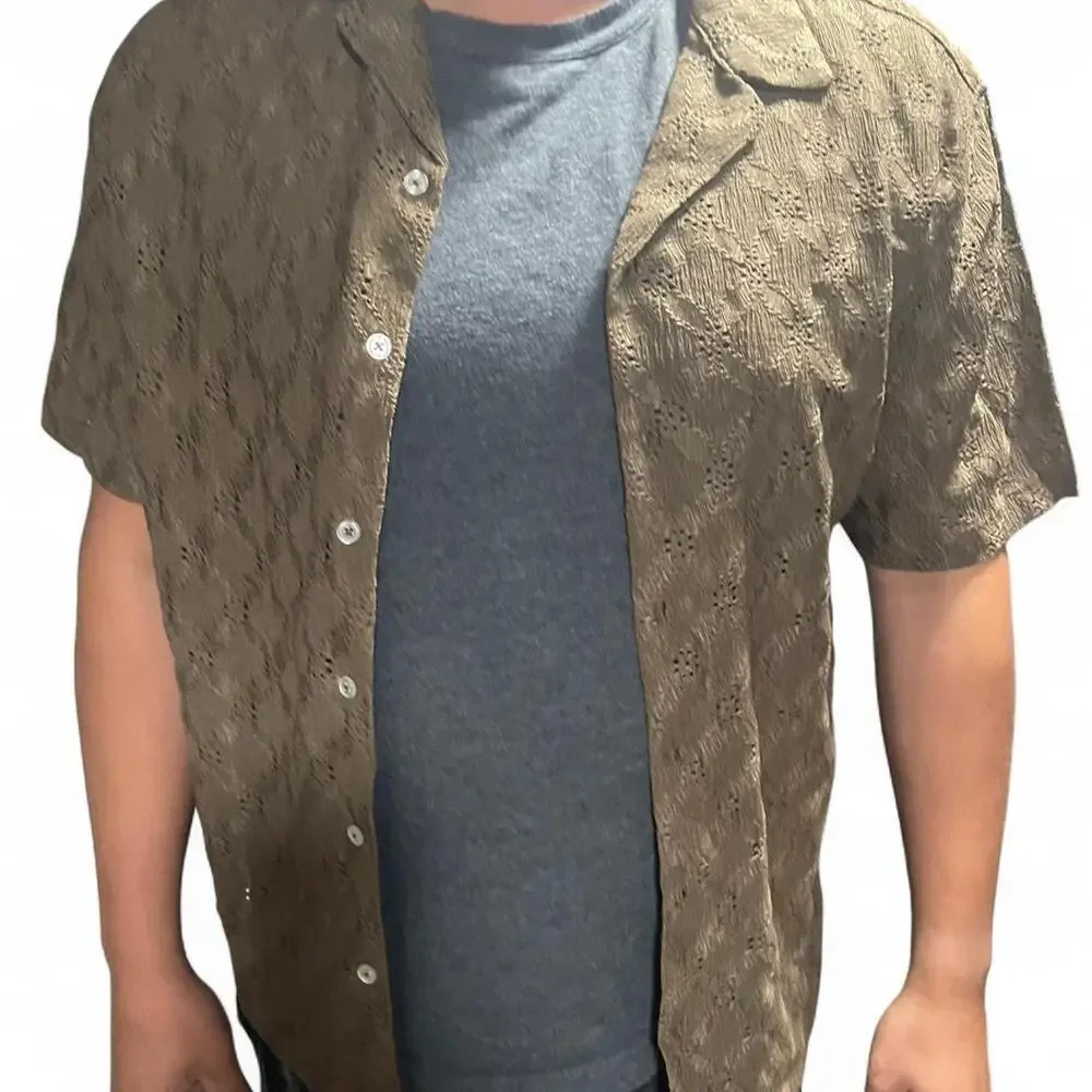 Brown Mens Button Up Crochet - Picture 6 of 8
